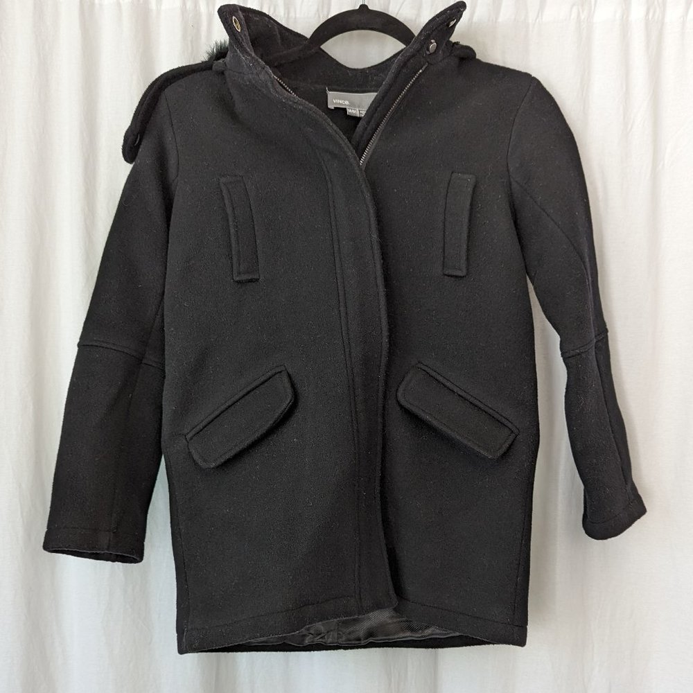 Vince Black Midi Hooded Coat Size Medium